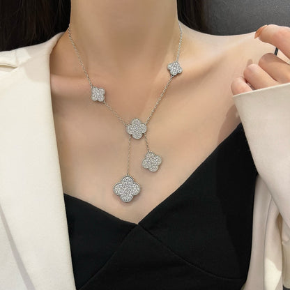[Amore Jewelry]CLOVER 5 MOTIFS SILVER DIAMONDS NECKLACE