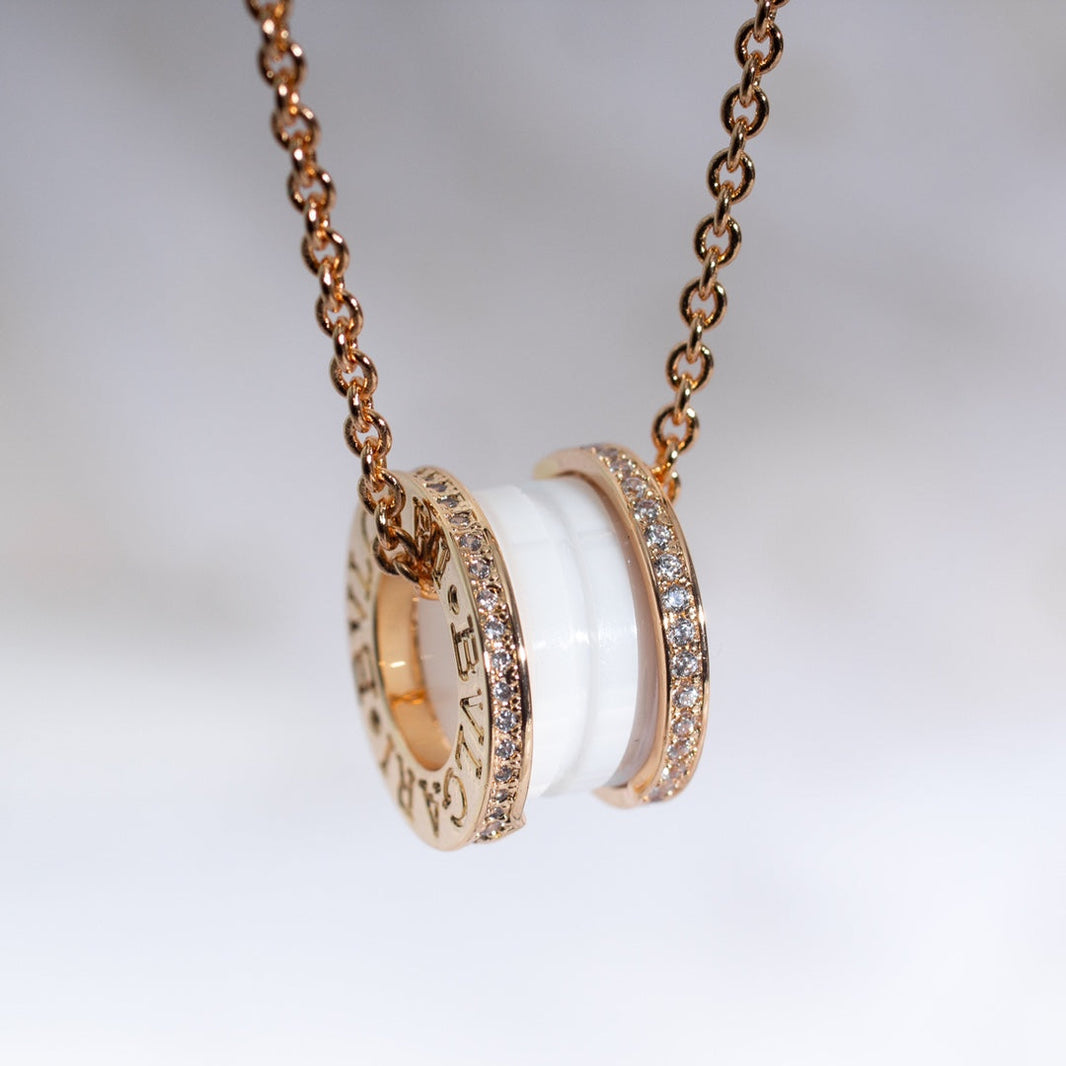 [Amore Jewelry]ZERO 1 WHITE CERAMIC PINK GOLD DIAMOND NECKLACE