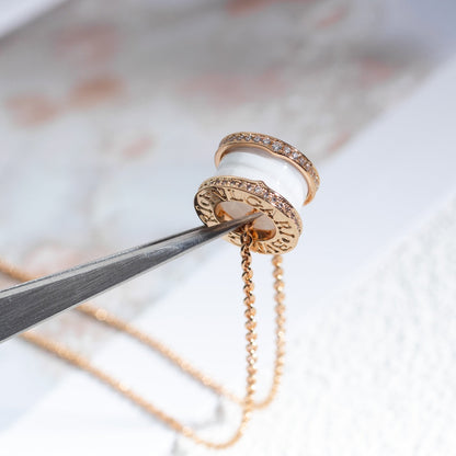 [Amore Jewelry]ZERO 1 WHITE CERAMIC PINK GOLD DIAMOND NECKLACE