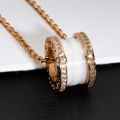 [Amore Jewelry]ZERO 1 WHITE CERAMIC PINK GOLD DIAMOND NECKLACE