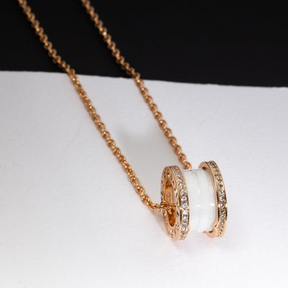 [Amore Jewelry]ZERO 1 WHITE CERAMIC PINK GOLD DIAMOND NECKLACE