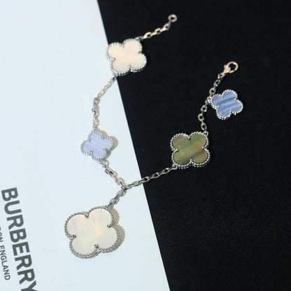 [Amore Jewelry]CLOVER BRACELET 5 MOTIFS MOP CHALCEDONY SILVER
