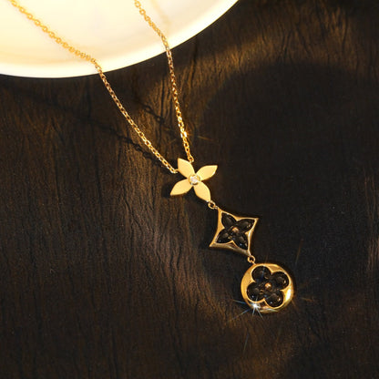 [Amore Jewelry]STAR AND SUN ONYX PINK GOLD NECKLACE