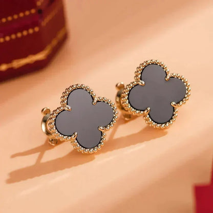 [Amore Jewelry]CLOVER MEDIUM 1 MOTIFS  ONYX STUD EARRINGS