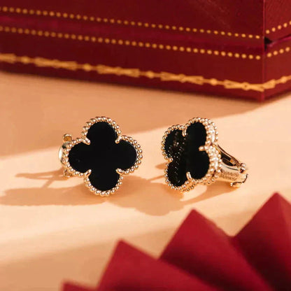 [Amore Jewelry]CLOVER MEDIUM 1 MOTIFS  ONYX STUD EARRINGS