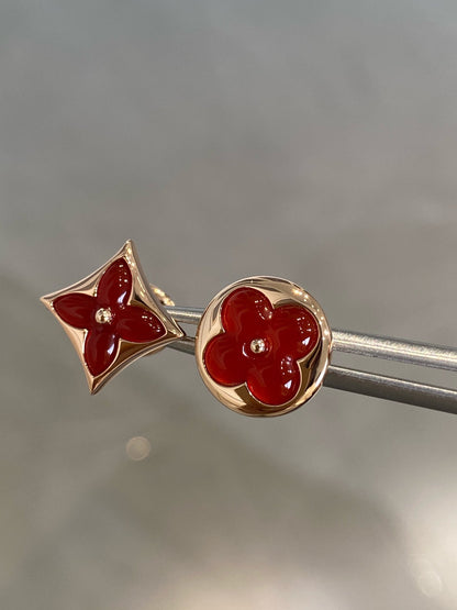 [Amore Jewelry]STAR AND SUN PINK GOLD CARNELIAN STUD EARRINGS