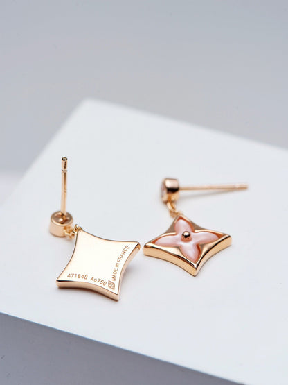 [Amore Jewelry]DOUBLE STAR PINK GOLD MOP DROP EARRINGS