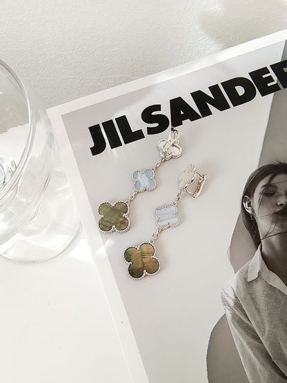 [Amore Jewelry]CLOVER 3 MOTIFS CHALCEDONY DARK MOP SILVER EARRINGS