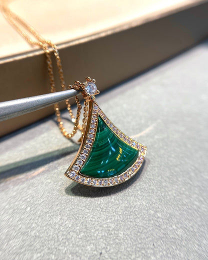 [Amore Jewelry]DREAM MALACHITE DIAMOND PAVED PINK GOLD NECKLACE