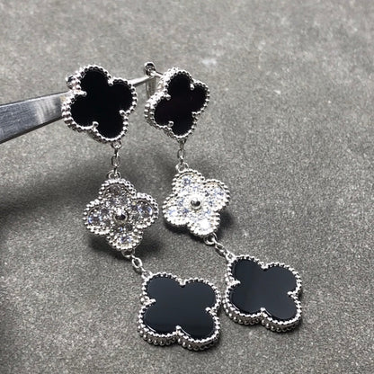 [Amore Jewelry]CLOVER 3 MOTIF DIAMOND ONYX SILVER EARRINGS