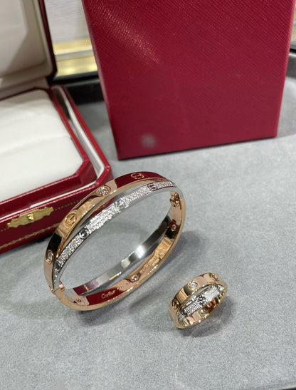 [Amore Jewelry]LOVE PINK GOLD SILVER DIAMOND DOUBLE RING