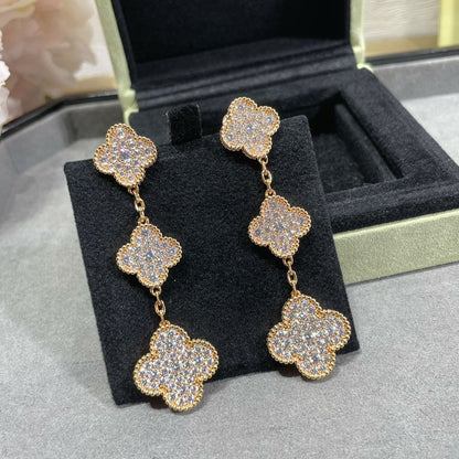 [Amore Jewelry]CLOVER 3 MOTIFS DIAMOND PAVED ROSE GOLD EARRINGS