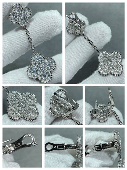 [Amore Jewelry]CLOVER 2 MOTIFS DIAMOND PAVED SILVER EARRINGS