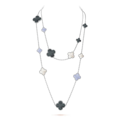 [Amore Jewelry]CLOVER 16 MOTIF CHALCEDONY MOP SILVER NECKLACE