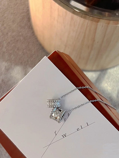 [Amore Jewelry]PERLEE DOUBLE PENDANT SILVER DIAMOND NECKLACE