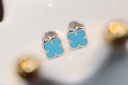 [Amore Jewelry]CLOVER MINI TURQUOISE SILVER STUD EARRINGS