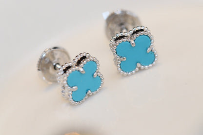 [Amore Jewelry]CLOVER MINI TURQUOISE SILVER STUD EARRINGS
