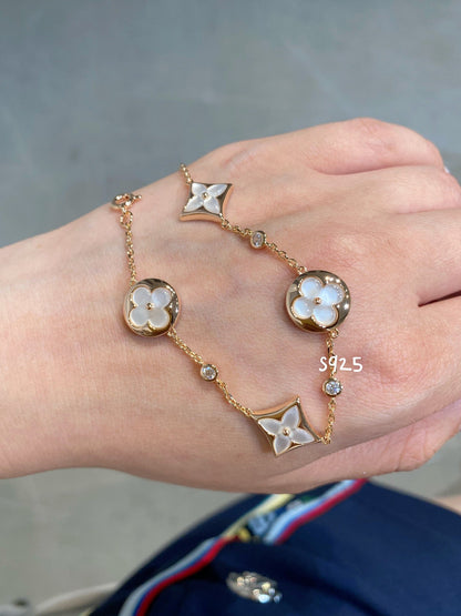 [Amore Jewelry]STAR AND SUN 4 MOTIF WHITE MOP PINK GOLD BRACELET