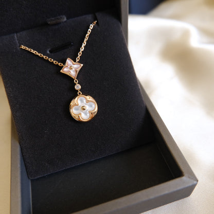 [Amore Jewelry]STAR AND SUN WHITE MOP 2 MOTIF PINK GOLD NECKLACE