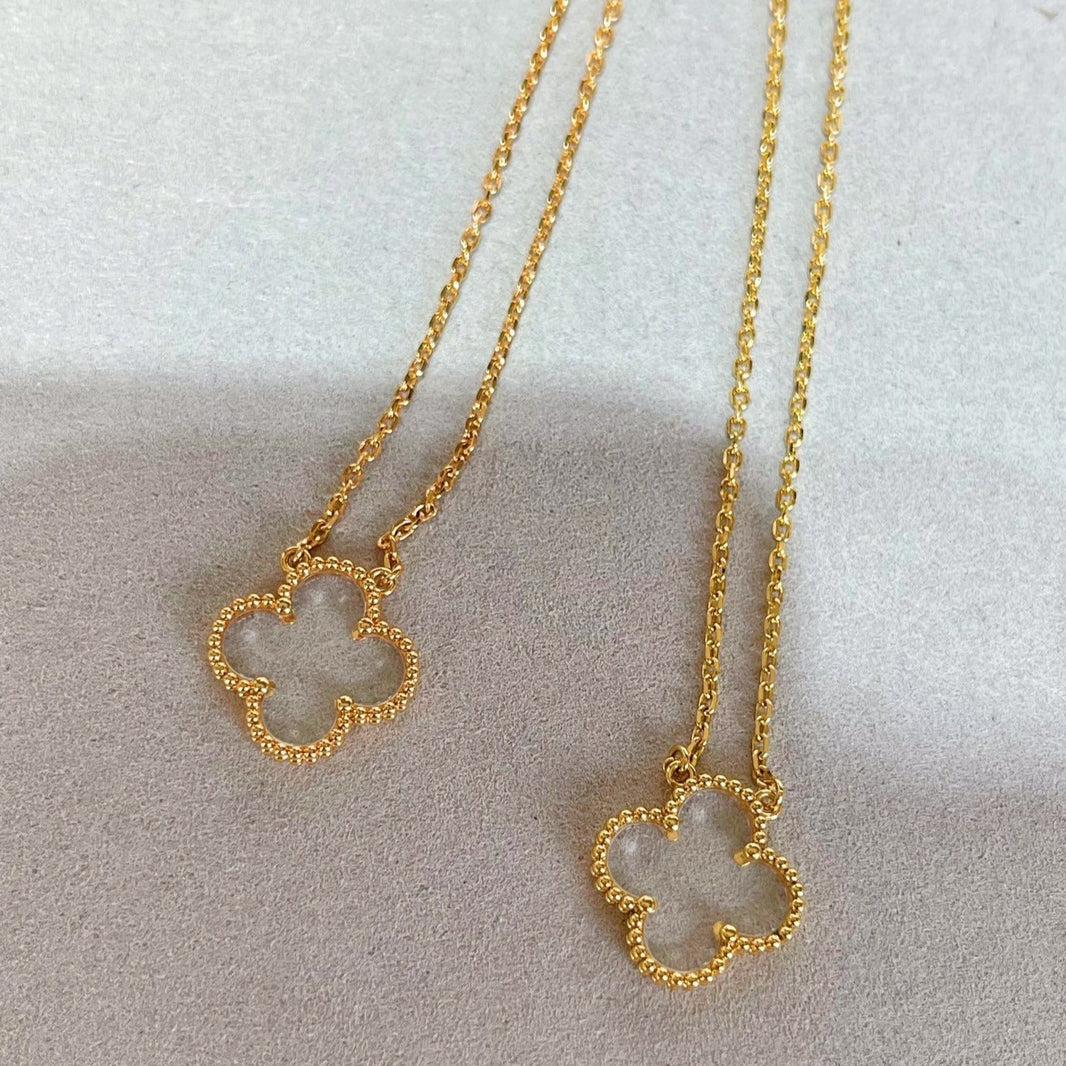 [Amore Jewelry]CLOVER ROCK CRYSTAL ROSE GOLD NECKLACE