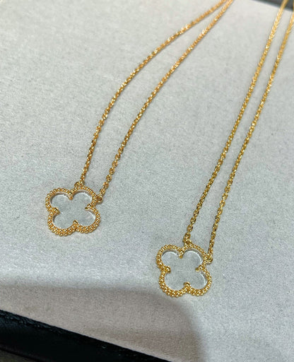 [Amore Jewelry]CLOVER ROCK CRYSTAL ROSE GOLD NECKLACE