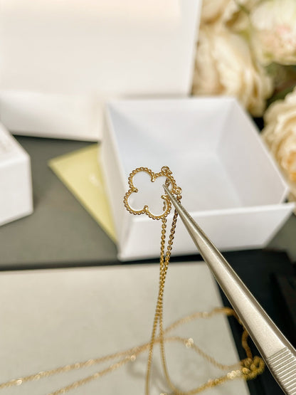 [Amore Jewelry]CLOVER ROCK CRYSTAL ROSE GOLD NECKLACE