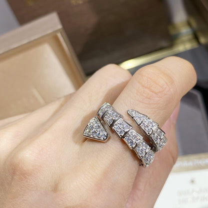 [Amore Jewelry]SERPENTI DOUBLE RING SILVER DIAMOND PAVED
