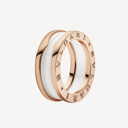 [Amore Jewelry]ZERO 1 TWO-BAND LOOPS AND WHITE CERAMIC SPIRAL PINK GOLD RING