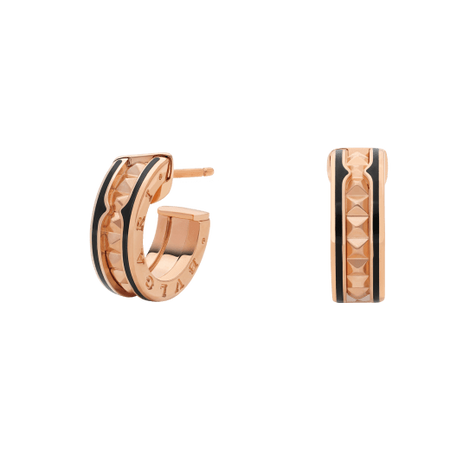 [Amore Jewelry]ZERO 1 ROCK PINK GOLD EARRINGS WITH STUDDED SPIRAL AND BLACK CERAMIC