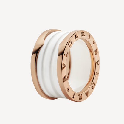 [Amore Jewelry]ZERO 1 FOUR-BAND LOOPS AND WHITE CERAMIC SPIRAL PINK GOLD RING