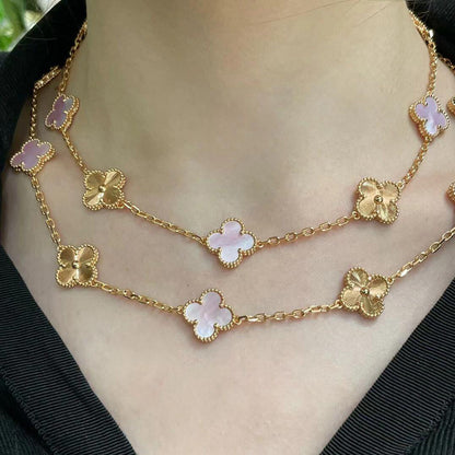 [Amore Jewelry]CLOVER 20 MOTIFS LASER PINK MOP NECKLACE