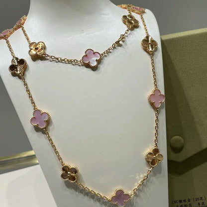 [Amore Jewelry]CLOVER 20 MOTIFS LASER PINK MOP NECKLACE