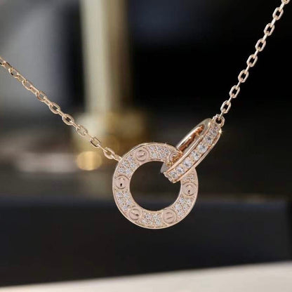 [Amore Jewelry]LOVE 7.6MM NECKLACE ROSE GOLD AND SILVER  FULL DIAMOND