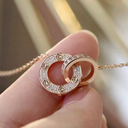 [Amore Jewelry]LOVE 7.6MM NECKLACE ROSE GOLD AND SILVER  FULL DIAMOND