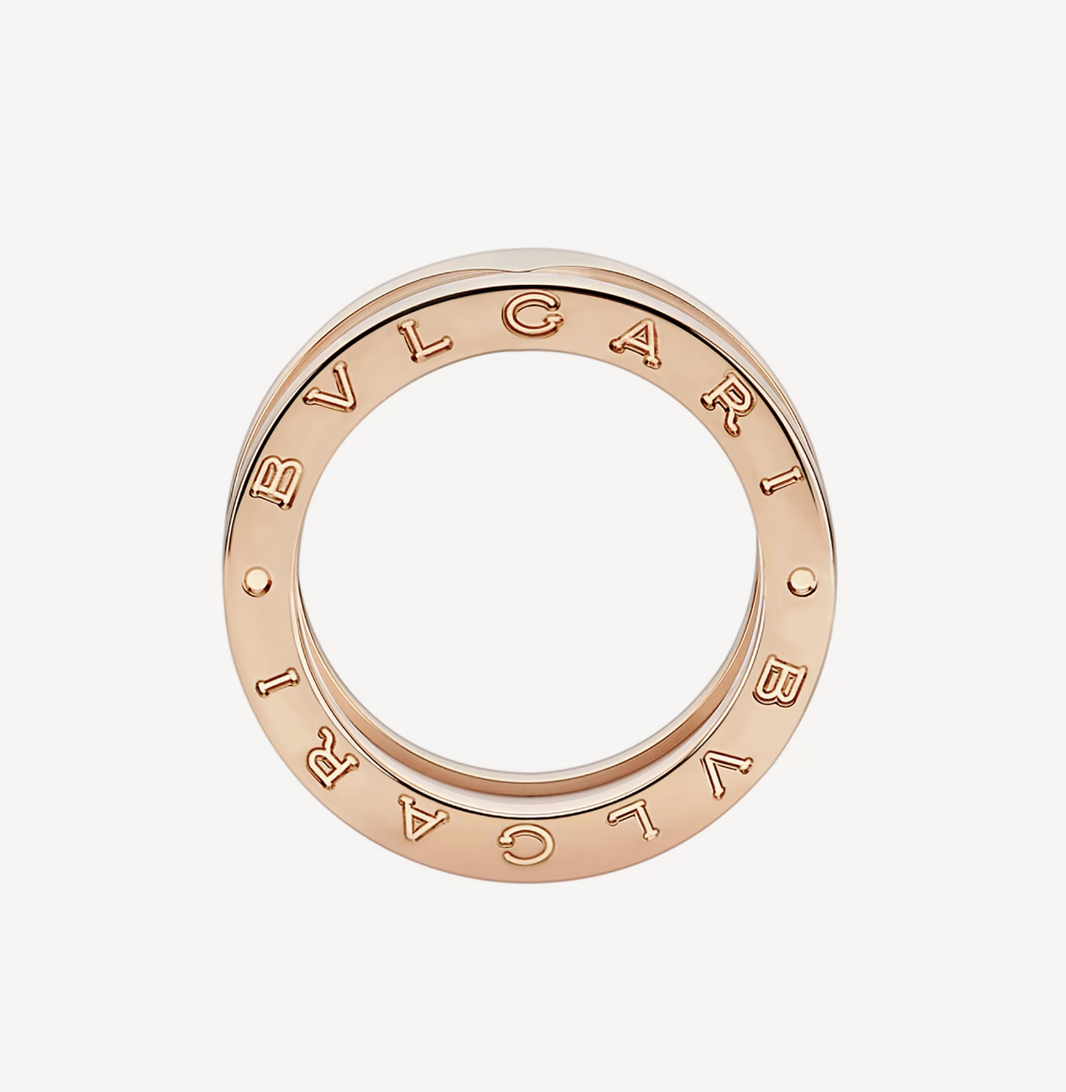 [Amore Jewelry]ZERO 1 TWO-BAND LOOPS AND WHITE CERAMIC SPIRAL PINK GOLD RING