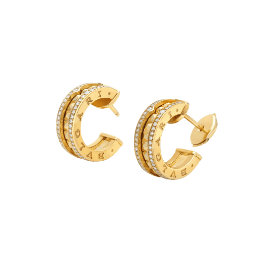 [Amore Jewelry]ZERO 1 ROCK GOLD EARRINGS WITH STUDDED SPIRAL AND PAVED DIAMONDS