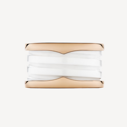 [Amore Jewelry]ZERO 1 FOUR-BAND LOOPS AND WHITE CERAMIC SPIRAL PINK GOLD RING