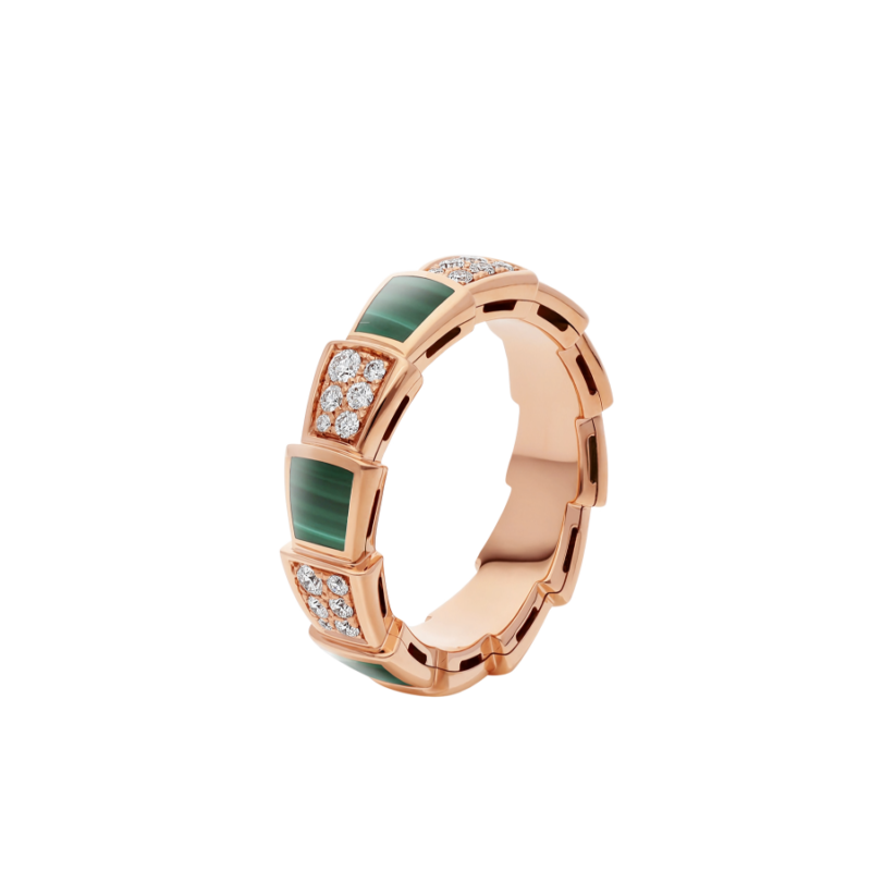 [Amore Jewelry]SERPENTI RING PINK GOLD MALACHITE DIAMOND PAVED 4MM