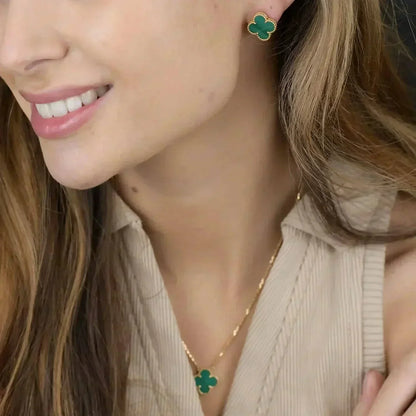 [Amore Jewelry]CLOVER MINI 9.5MM MALACHITE  EARRINGS