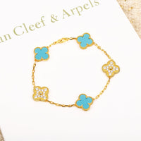 [Amore Jewelry]CLOVER 5 MOTIF TURQUOISE DIAMOND GOLD BRACELET
