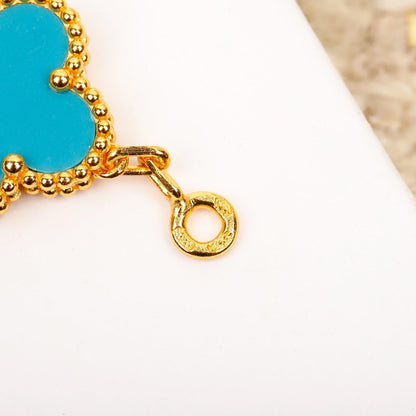 [Amore Jewelry]CLOVER 5 MOTIF TURQUOISE DIAMOND GOLD BRACELET
