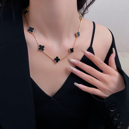 [Amore Jewelry]CLOVER 10 MOTIFS ONYX NECKLACE