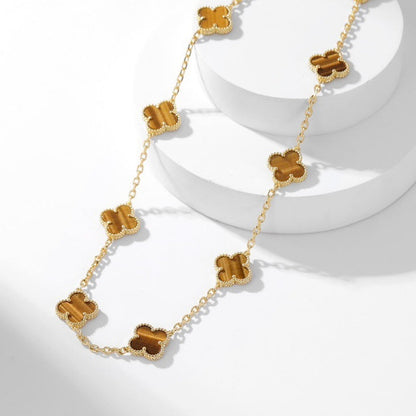 [Amore Jewelry]CLOVER 10 MOTIFS TIGER EYE NECKLACE