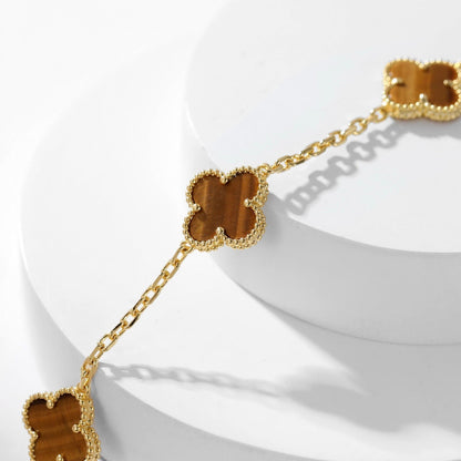[Amore Jewelry]CLOVER 10 MOTIFS TIGER EYE NECKLACE