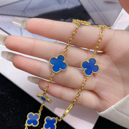 [Amore Jewelry]CLOVER 10 MOTIFS BLUE AGATE NECKLACE