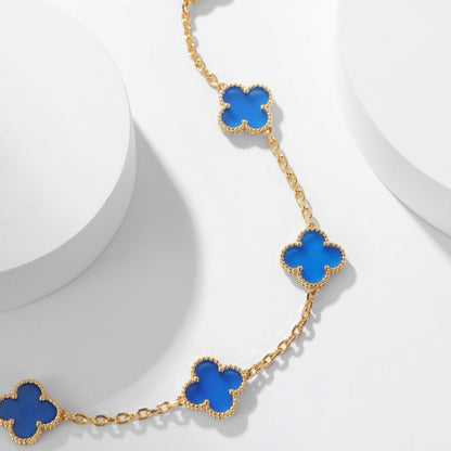 [Amore Jewelry]CLOVER 10 MOTIFS BLUE AGATE NECKLACE