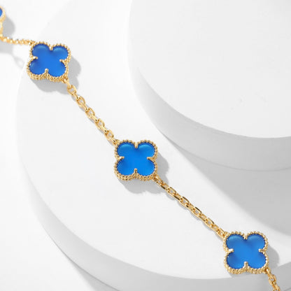 [Amore Jewelry]CLOVER 10 MOTIFS BLUE AGATE NECKLACE