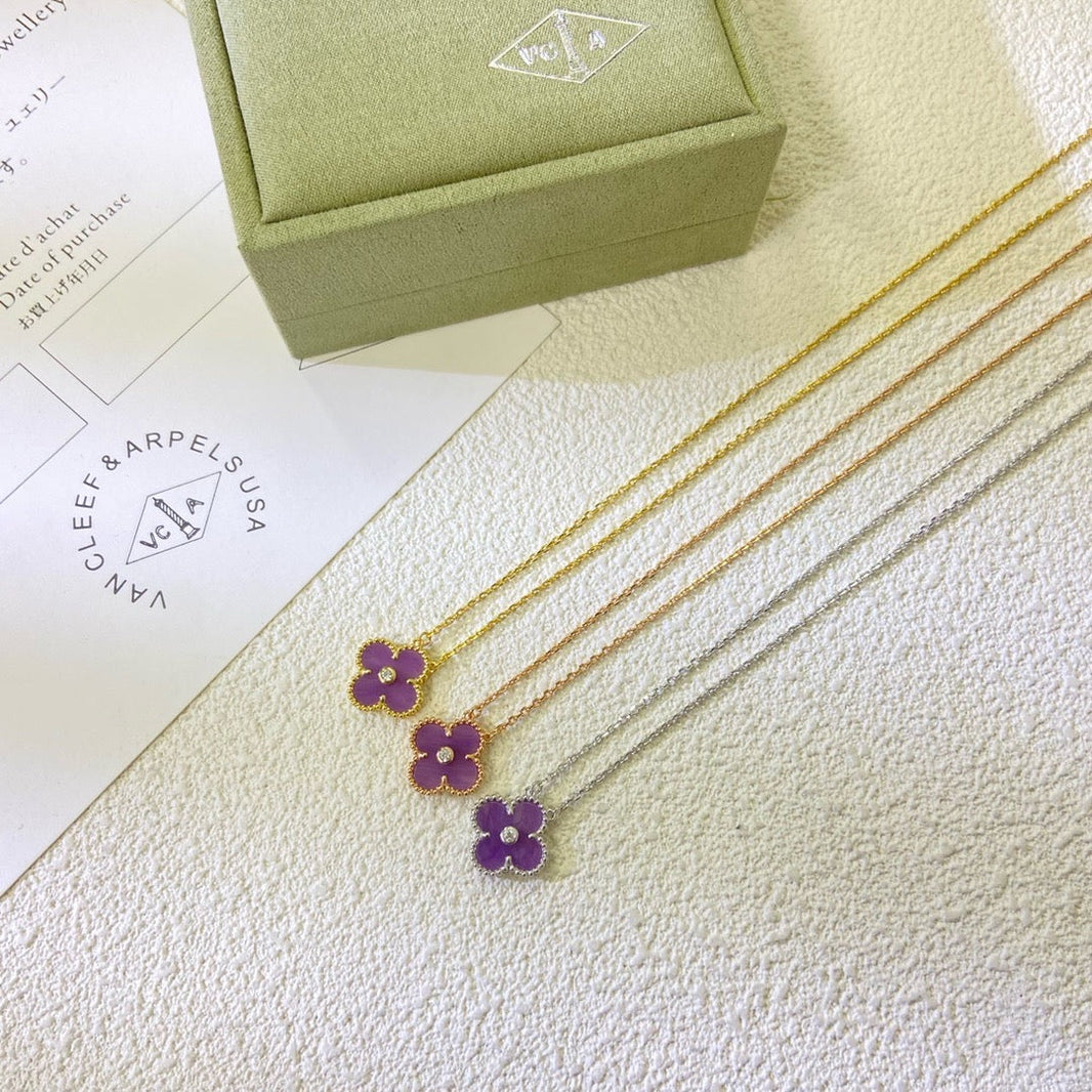 [Amore Jewelry]CLOVER 15MM DIAMOND  PURPLE VIOLET NECKLACE