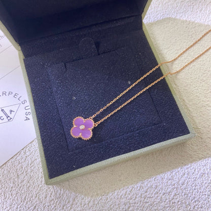 [Amore Jewelry]CLOVER 15MM DIAMOND  PURPLE VIOLET NECKLACE