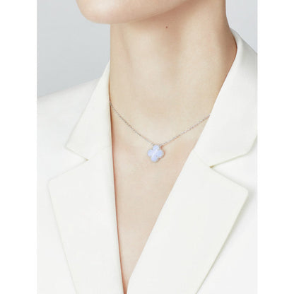 [Amore Jewelry]CLOVER 15MM BLUE CHALCEDONY NECKLACE SILVER